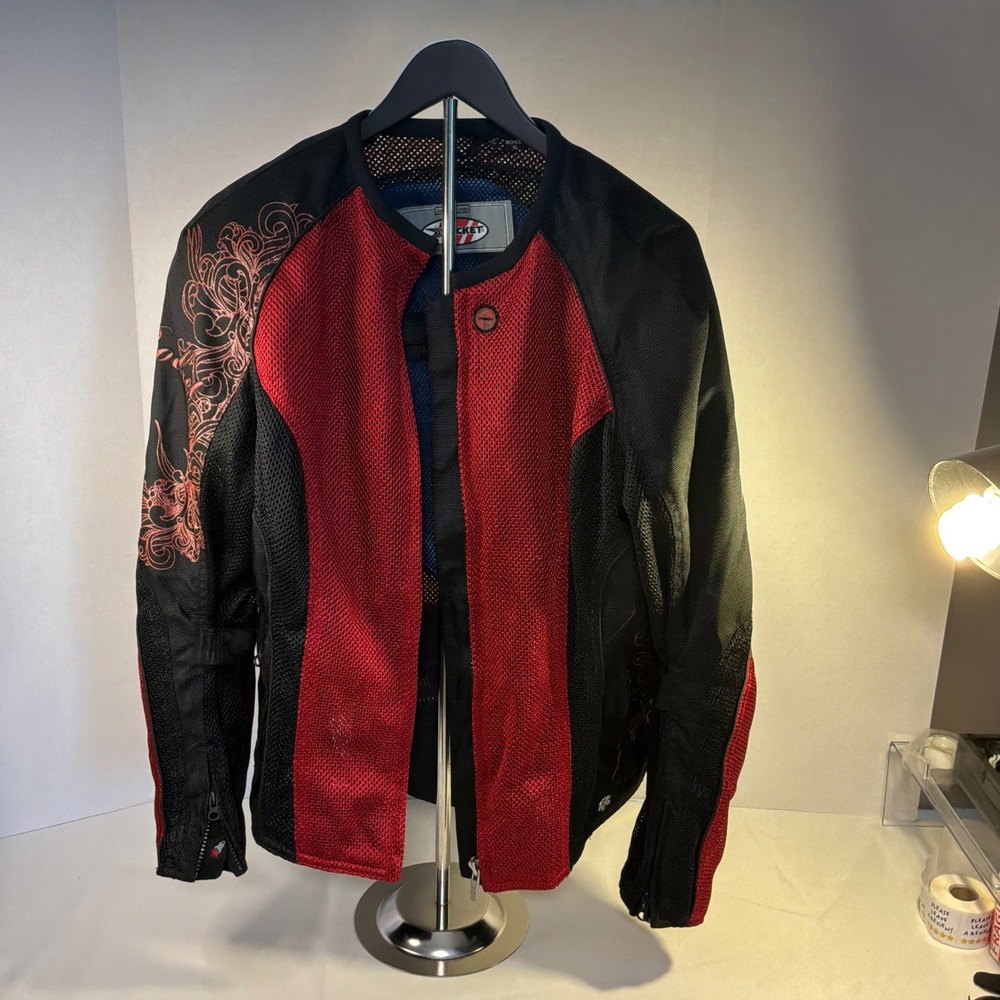 Joe Rocket XL Mesh Motorcycle Jacket Red Black Filigree Graphic Armor Inserts